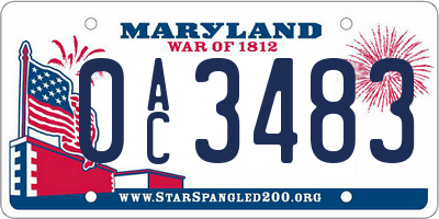 MD license plate 0AC3483