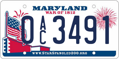 MD license plate 0AC3491