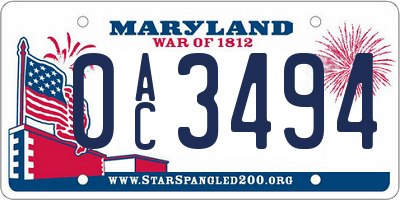 MD license plate 0AC3494