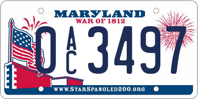 MD license plate 0AC3497