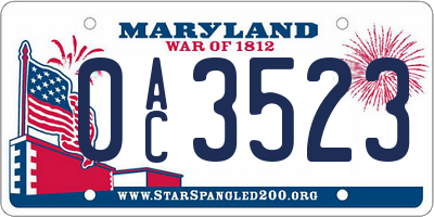MD license plate 0AC3523