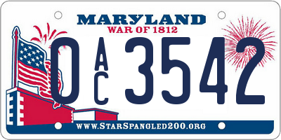MD license plate 0AC3542
