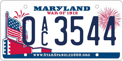 MD license plate 0AC3544