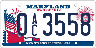 MD license plate 0AC3558