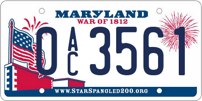 MD license plate 0AC3561