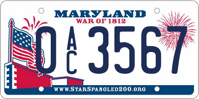 MD license plate 0AC3567