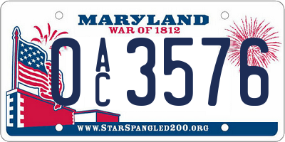 MD license plate 0AC3576