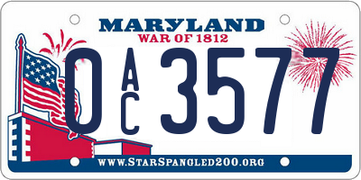 MD license plate 0AC3577