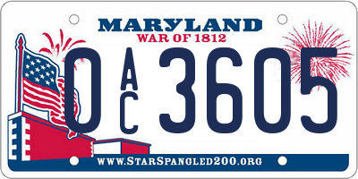 MD license plate 0AC3605