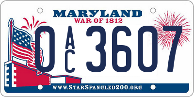 MD license plate 0AC3607
