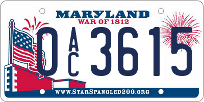 MD license plate 0AC3615