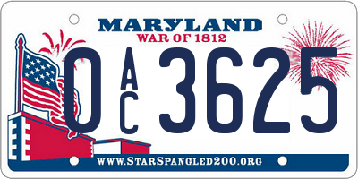 MD license plate 0AC3625