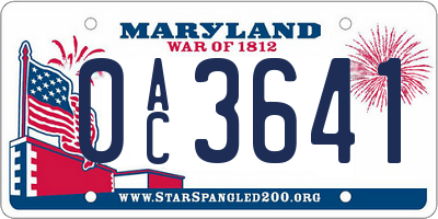 MD license plate 0AC3641