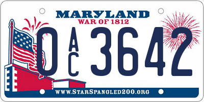 MD license plate 0AC3642