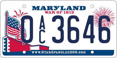 MD license plate 0AC3646