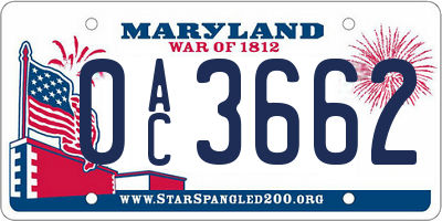 MD license plate 0AC3662