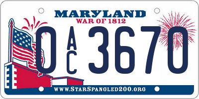 MD license plate 0AC3670