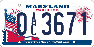 MD license plate 0AC3671