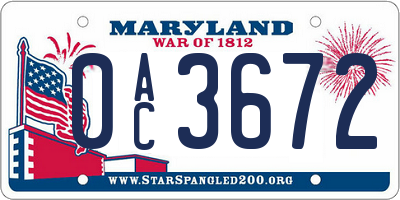 MD license plate 0AC3672