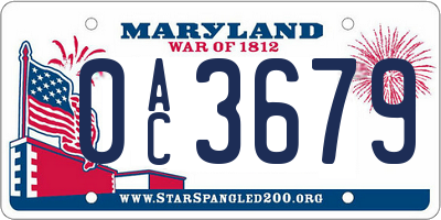 MD license plate 0AC3679