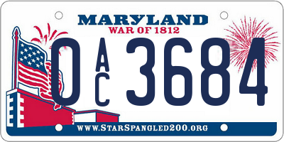 MD license plate 0AC3684