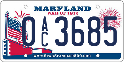 MD license plate 0AC3685