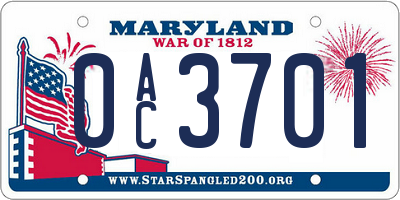 MD license plate 0AC3701