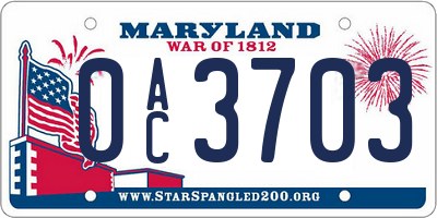 MD license plate 0AC3703