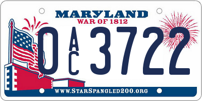 MD license plate 0AC3722