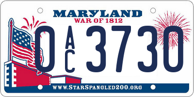 MD license plate 0AC3730