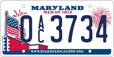 MD license plate 0AC3734