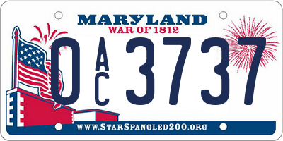 MD license plate 0AC3737