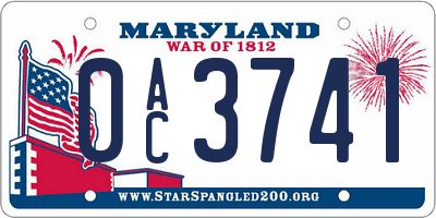 MD license plate 0AC3741