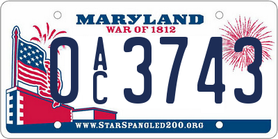 MD license plate 0AC3743