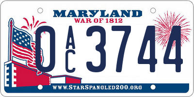 MD license plate 0AC3744