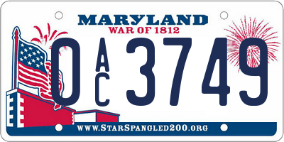MD license plate 0AC3749