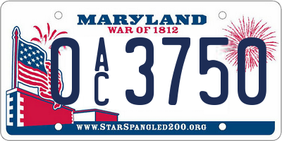 MD license plate 0AC3750