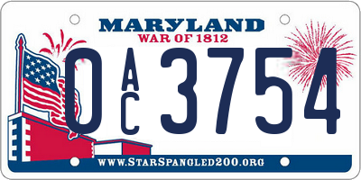 MD license plate 0AC3754