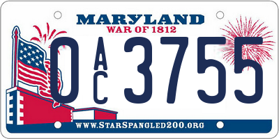 MD license plate 0AC3755