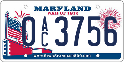 MD license plate 0AC3756
