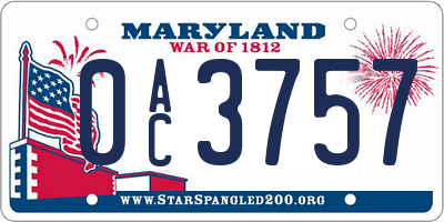 MD license plate 0AC3757