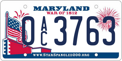 MD license plate 0AC3763