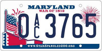 MD license plate 0AC3765