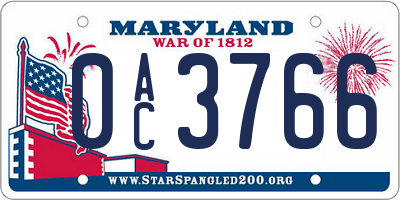 MD license plate 0AC3766