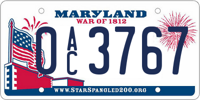 MD license plate 0AC3767