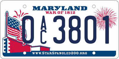 MD license plate 0AC3801
