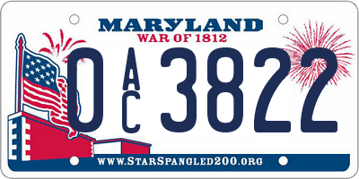MD license plate 0AC3822