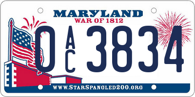 MD license plate 0AC3834