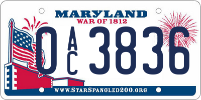 MD license plate 0AC3836