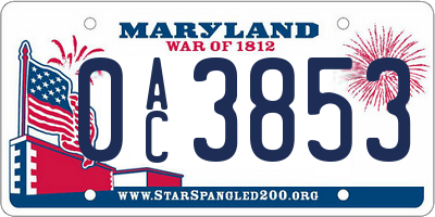 MD license plate 0AC3853